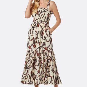 Joie Jailene Smocked Maxi COTTON Dress IN BUTTERCREAM MULTI WHITE